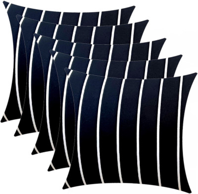 Swikon star Microfibre Cushion Pack of 5 Stripes(Black)