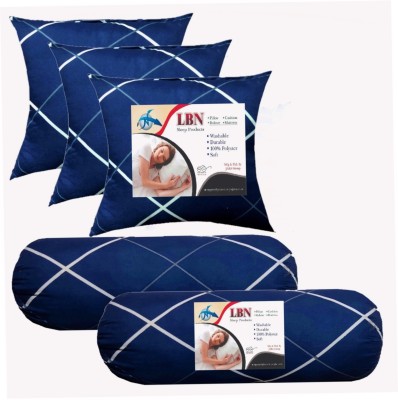 LBN Combo Set 3 Cushion And 2 Microfibre Solid Bolster Pack of 5(Blue Line)