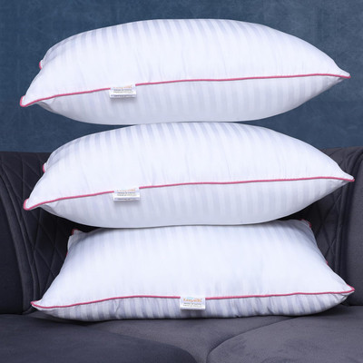 Eesysoft Comfortable Standard Microfibre Solid Sleeping Pillow Pack of 3(pink piping ) White)