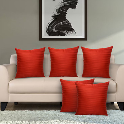 JDX Superb Quality Polyester Fibre Stripes Cushion Pack of 5(Maroon)