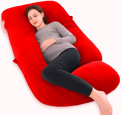 THUKRAN J Shape Microfibre Solid Pregnancy Pillow Pack of 1(Red)