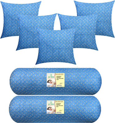 ACTOS Microfibre Bolster Pack of 7 Floral 5 Cuhion 2(Light Blue)