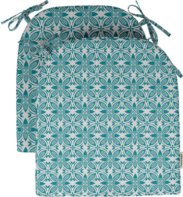 Vargottam Polyester Fibre Motifs Chair Pad Pack of 2(Turquoise Blue)