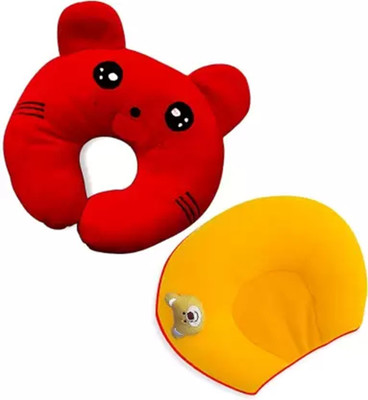 Babesite Cotton, Mustard Seeds Animals Baby Pillow Pack of 2(Red-Yellow)