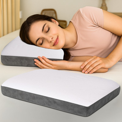 GADDA CO Memory Foam Flat Orthopedic Pillow Memory Foam Solid Sleeping Pillow Pack of 1(White & Grey)