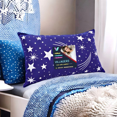 VILLAGERS Premium Polyester Fibre Abstract Sleeping Pillow Pack of 1(Blue)