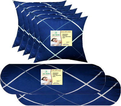 ACTOS 5 Cushion And 2 Microfibre Geometric Bolster Pack of 7(Blue, White3)