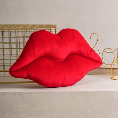 KNEFT Decorative Red Lips Throw Pillow, Plush Cushion, 45 cm Wide Polyester Fibre Solid Cushion Pack of 1(Red)