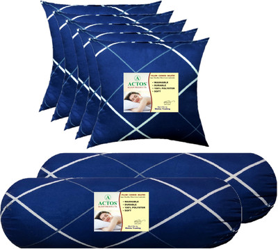 ACTOS 5 Cushion And 2 Microfibre Geometric Bolster Pack of 7(Blue, White1)