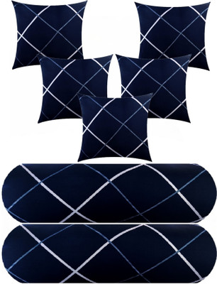 GKM 5 Cushion 2 bolster Microfibre Geometric Bolster Pack of 7(Blue)