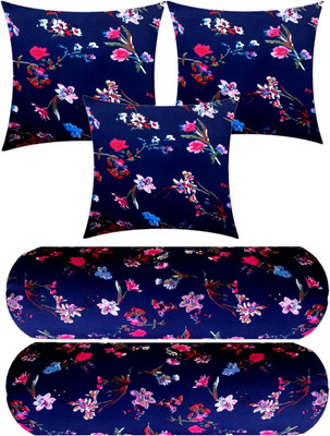 GKM Microfibre Floral Sleeping Pillow Pack of 5(Blue)