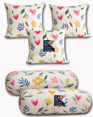 VILLAGERS Microfibre Bolster Pack of 5 Floral 3 Cushion and 2 Bolster(Multicolor)