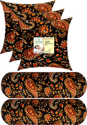 ACTOS Combo Set Of 3 Cushion And 2 Microfibre Floral Bolster Pack of 5(Black, Multicolor24)