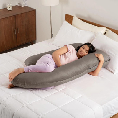 Wakefit G-Shape Memory Foam Solid Pregnancy Pillow Pack of 1(Charcoal Grey)