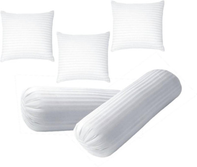 GTX Diwan Set Of 3 Premium Cushions & 2 Luxurious Microfibre Stripes Bolster Pack of 5(White)