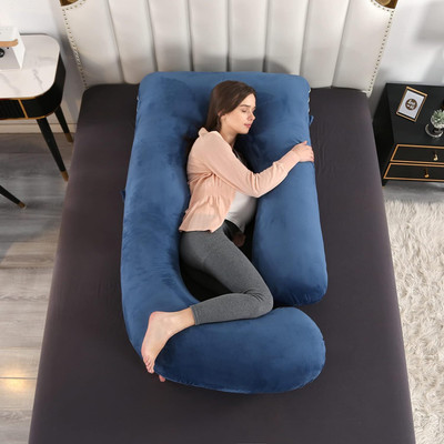 dyf ultra soft j shaped Polyester Fibre Solid Pregnancy Pillow Pack of 1(nave blue)