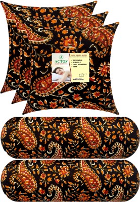 ACTOS Combo Set Of 3 Cushion And 2 Microfibre Floral Bolster Pack of 5(Black, Multicolor23)