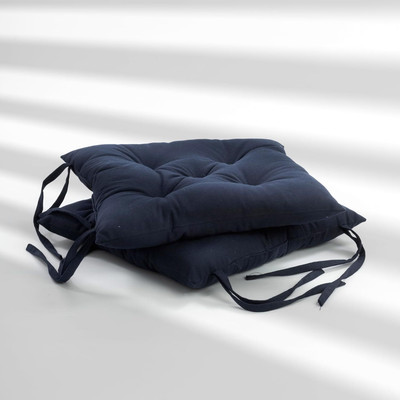 ESSAN FABRIX Premium Polyester Fibre Solid Chair Pad Pack of 2(Dark Blue)