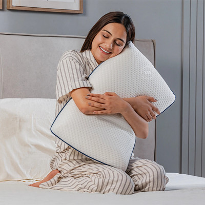 Wooden Street Moonmist Premium Orthopaedic Pillow | Medium | 23.5L x 14.5W x 4.5H Inches Memory Foam Solid Sleeping Pillow Pack of 1(White)