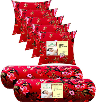 ACTOS Microfibre Floral Bolster Pack of 7(Maroon)