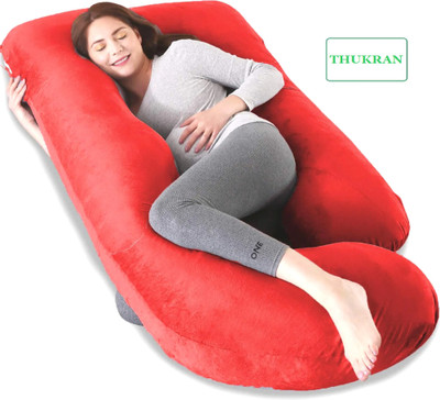 THUKRAN J Shape Microfibre Solid Pregnancy Pillow Pack of 1(Red)