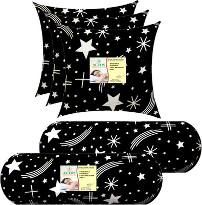ACTOS Microfibre Bolster Pack of 5 Geometric 3 Cushion And 2(White, Black)