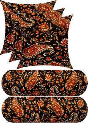 Swikon star Combo Set Of 3 Cushion And 2 Microfibre Floral Bolster Pack of 5(Black, Multicolor7)