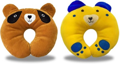 InEffable Cotton Animals Baby Pillow Pack of 2(Brown, Yellow)