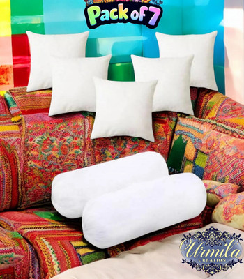 Urmila Creation 2 Bolester 5 Cushion Microfibre Stripes Bolster Pack of 7(White)