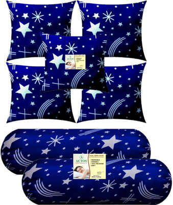 ACTOS Combo Set Of 5 Cushion And 2 Microfibre Nature Bolster Pack of 7(White, Blue49)