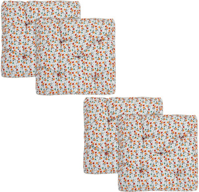 KUBER INDUSTRIES Microfibre Floral Chair Pad Pack of 4(White)