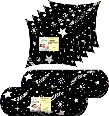 ACTOS 5 Cushion And 2 Microfibre Geometric Bolster Pack of 7(Black4)