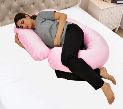 OZLY Microfibre, Polyester Fibre Pregnancy Pillow Pack of 1 Solid ultra soft j shaped pillow(Pink)
