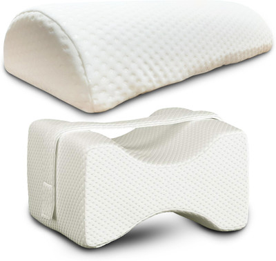 Sleepsia Orthopedic Knee & Halfmoon Multiuse Pillows | Pain Relief | Improve Posture | Memory Foam Solid Orthopaedic Pillow Pack of 2(White)