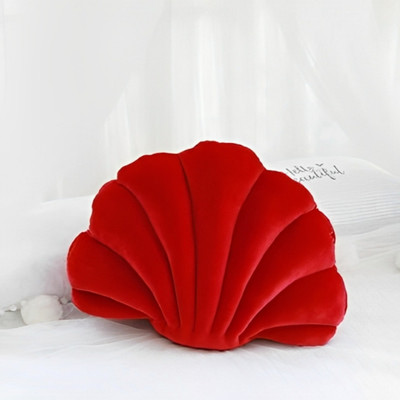 Shri Ganesh Handloom Throw Pillows Shell Shaped Accent Soft Cushion for Living Room,16x16 inches Vetiver Roots Solid Cushion Pack of 1(Red)