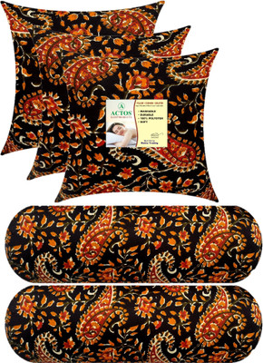 ACTOS Microfibre Bolster Pack of 5 Floral Combo Set Of 3 Cushion And 2(Black, Multicolor21)