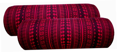 GKM Round Bolster Microfibre Abstract Bolster Pack of 2(Maroon, Black1)