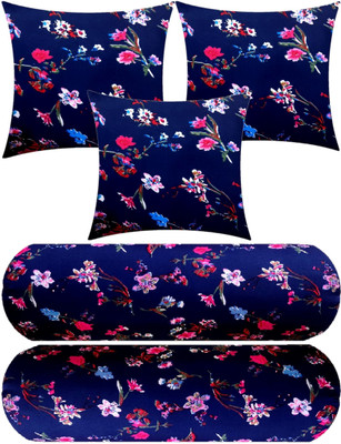 Swikon star Microfibre Floral Cushion Pack of 5(Blue)