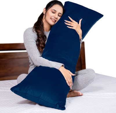 MY ARMOR Microfiber Full Body Long Sleeping Pillow | Premium Velvet Outer Cover with Zip Microfibre Solid Body Pillow Pack of 1(Navy Blue)
