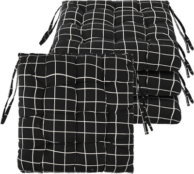 KUBER INDUSTRIES Microfibre Abstract Chair Pad Pack of 4(Black)