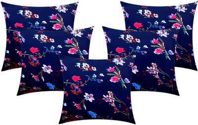 Swikon star Microfibre Floral Cushion Pack of 5(Blue)