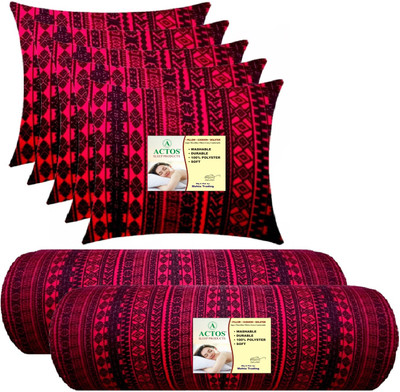 ACTOS 5 Cushion And 2 Microfibre Geometric Bolster Pack of 7(Maroon, Black1)
