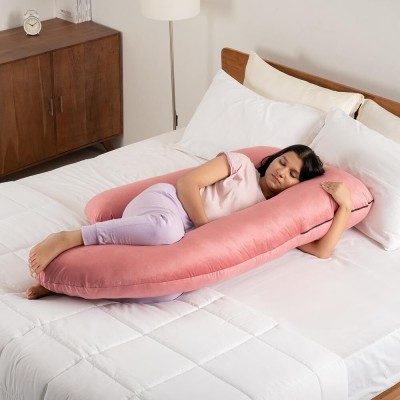 Hundur Store Microfibre Solid Pregnancy Pillow Pack of 1(Pink)