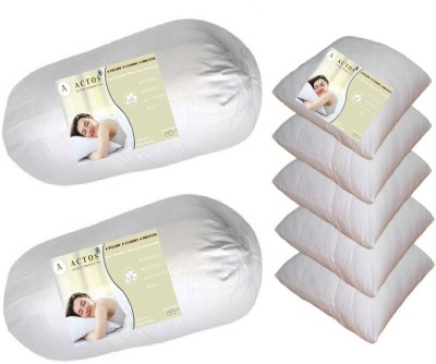 ACTOS Combo Set Of 5 Cushion And 2 Microfibre Solid Bolster Pack of 7(White)