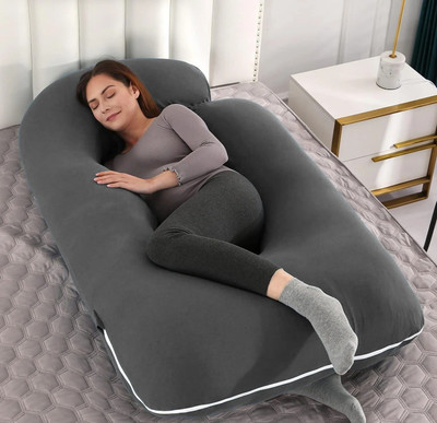 THUKRAN J Shape Microfibre Solid Pregnancy Pillow Pack of 1(Grey)
