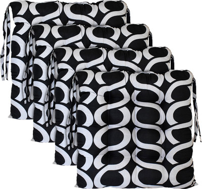 KUBER INDUSTRIES Chair Pad Microfibre Geometric Chair Pad Pack of 4(Black)