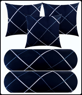 JAYOG ENTERPRISE 3 CUSHION 2 BOLSTER Microfibre Geometric Bolster Pack of 5(Blue)