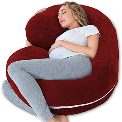 Mojo C shape solid pregnancy pillow Microfibre Solid Pregnancy Pillow Pack of 1(Maroon C)