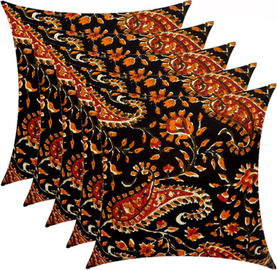 GKM Microfibre Floral Cushion Pack of 5(Blue, Multicolor17)