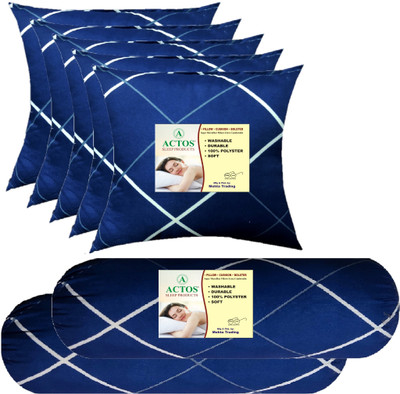 ACTOS 5 Cushion And 2 Microfibre Geometric Bolster Pack of 7(Blue, White19)